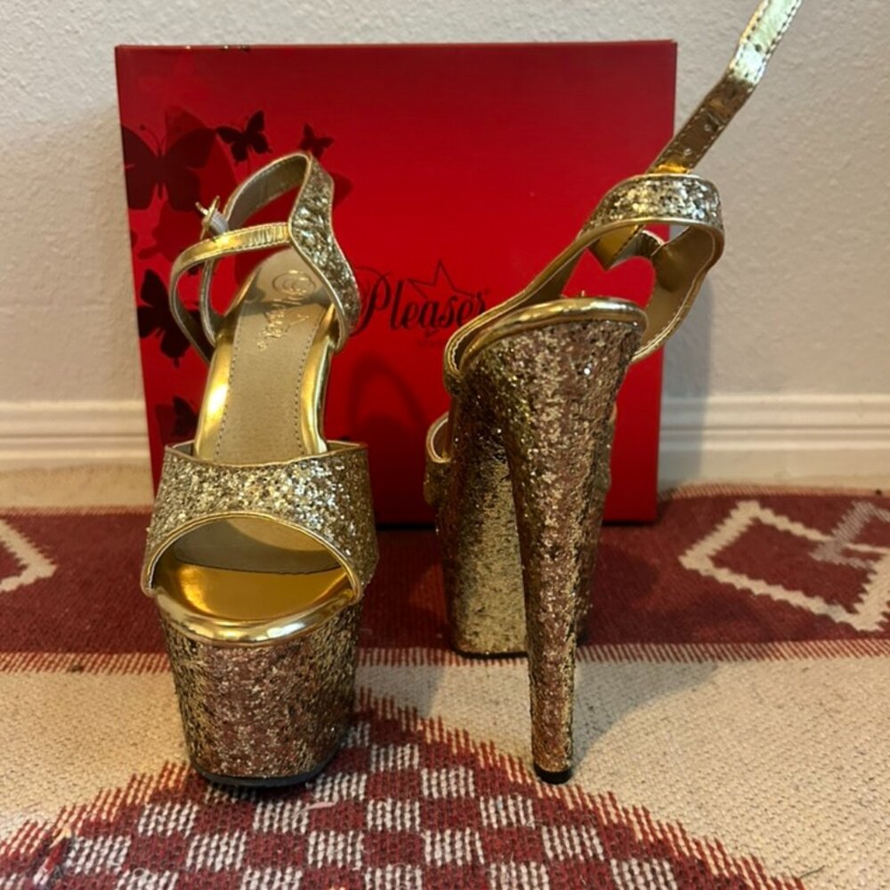 Pleaser Gold Glitter Flamingo Sandals NIB